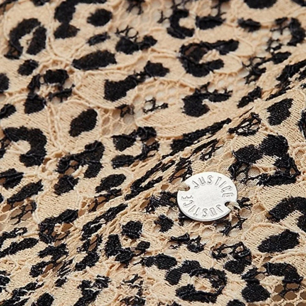 JUSTICE SIZE 14 LEOPARD ivory milk LACE WITH CAMI‎ NWT puff sleeve animal print